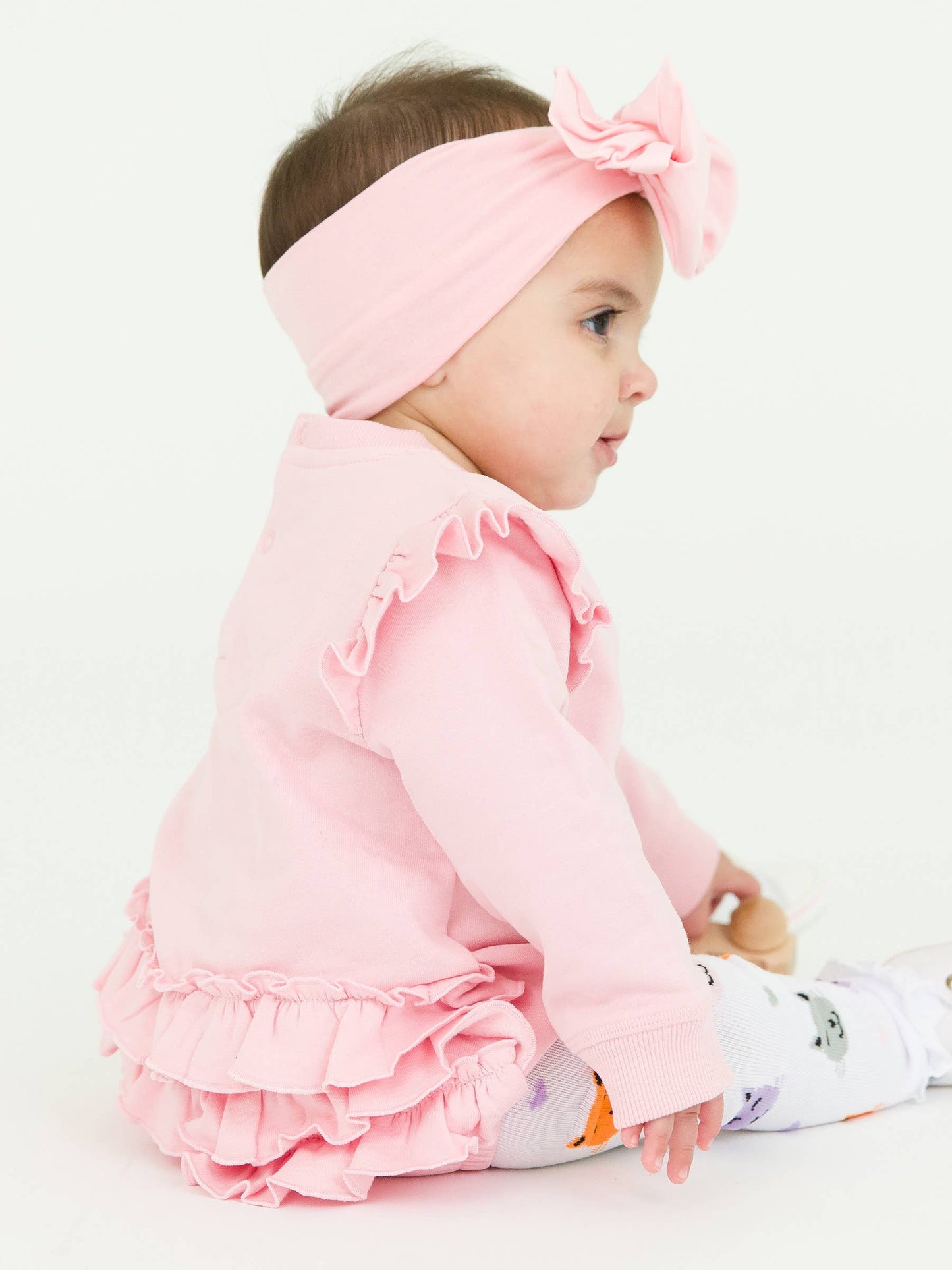 Baby Girls Pink Sweatshirt Bubble Romper