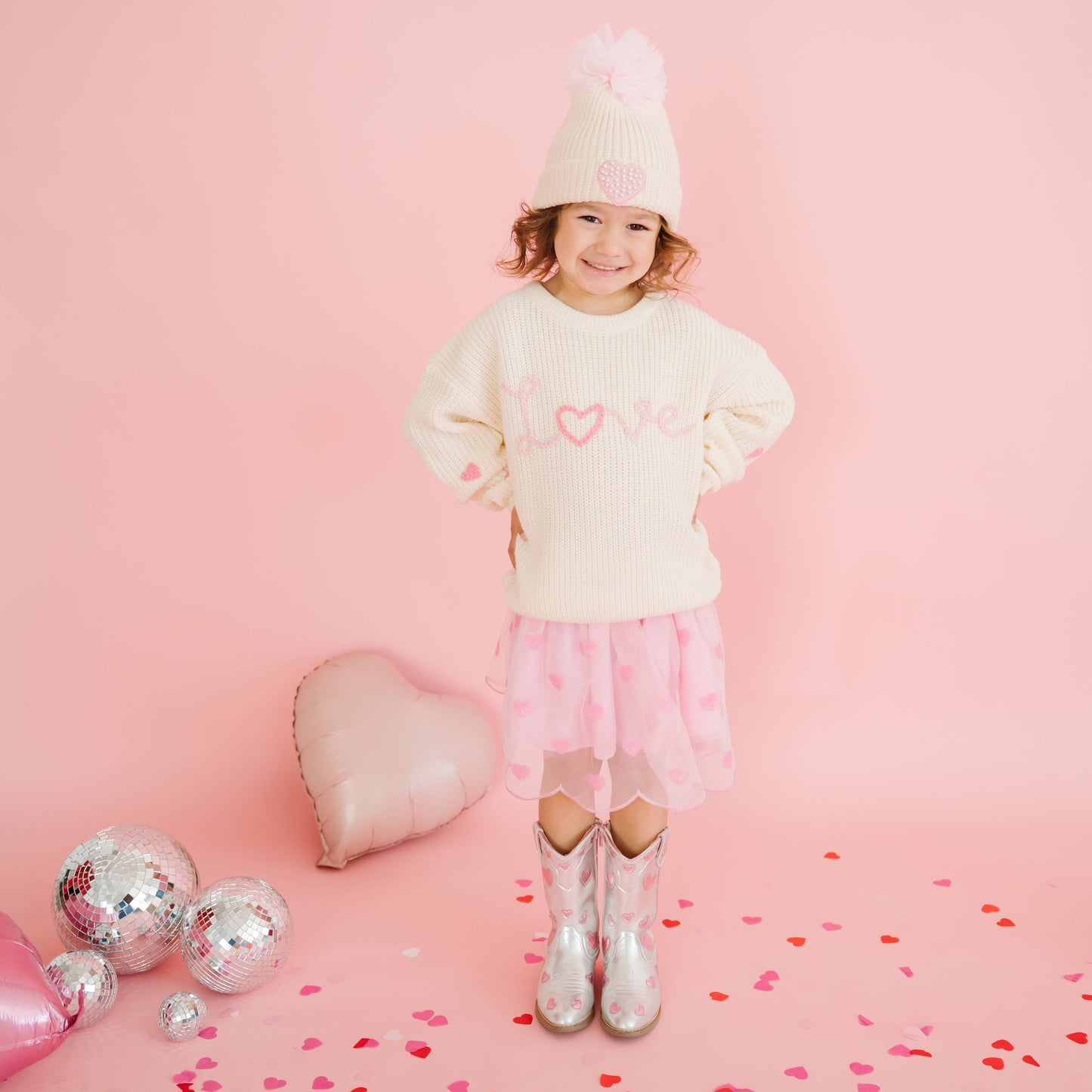 Ditsy Love Valentine's Day Matching Knit Sweater - Kids
