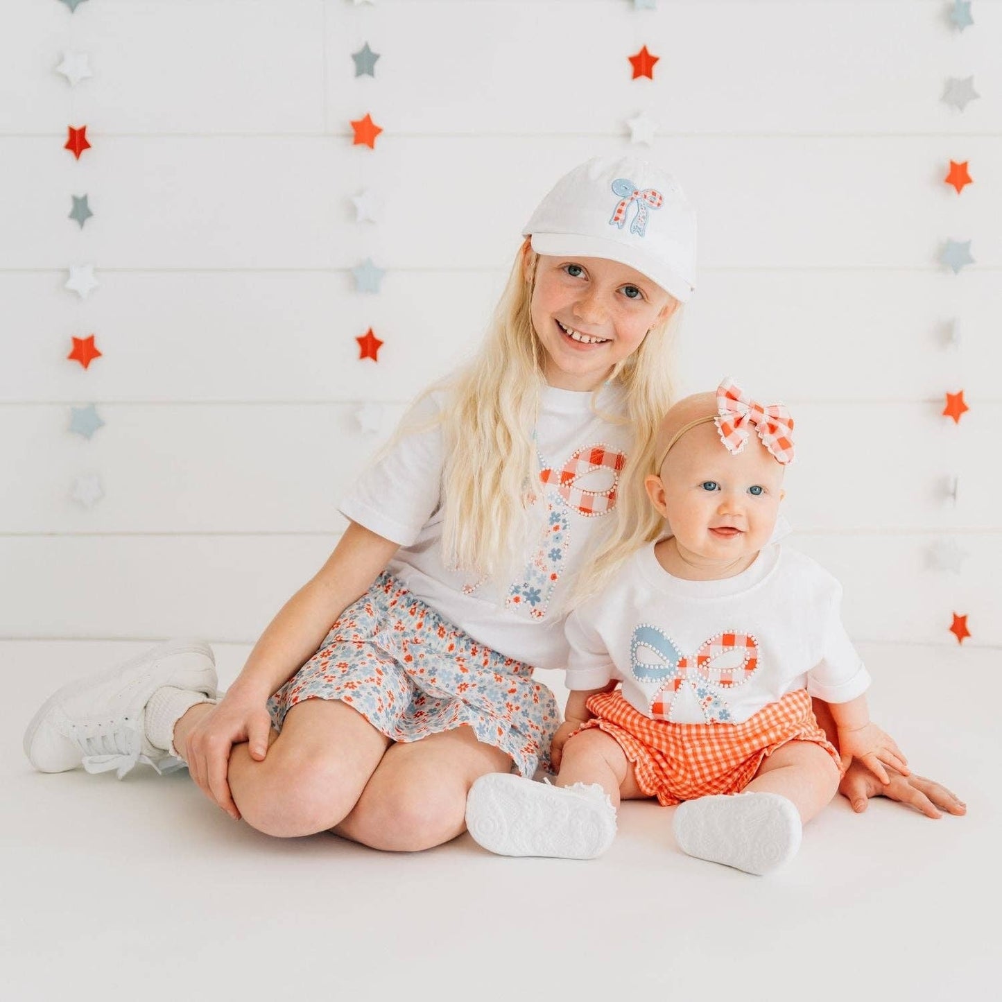 Patchwork Bow Patch Short Sleeve Romper - Fourth of July