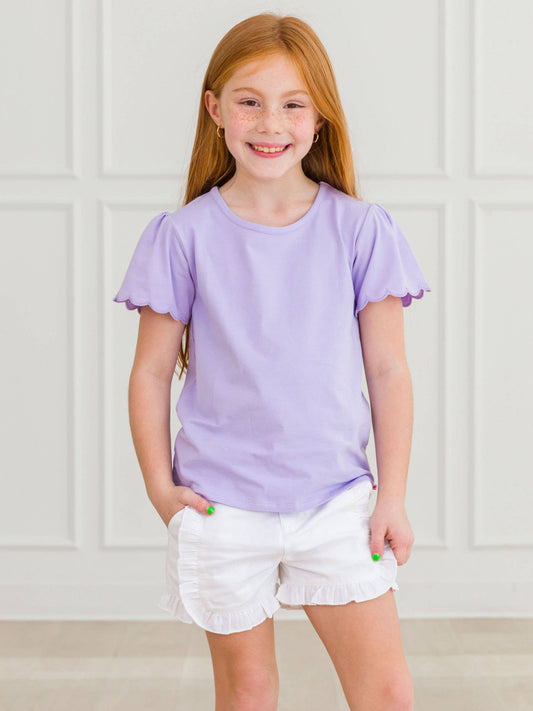 Girls Lavender Scallop Tee