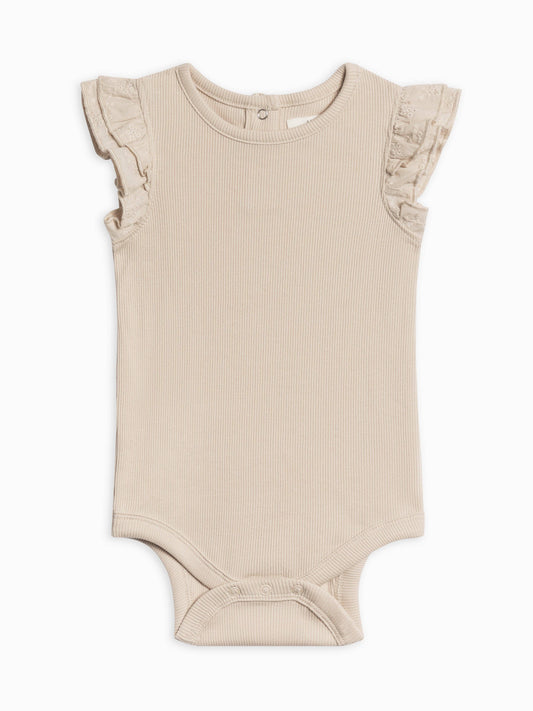 Maggie Ribbed Short Sleeve Bodysuit with Eyelet Ruffle