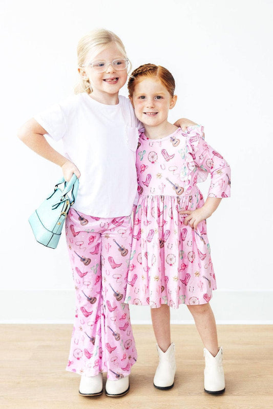 Boot Scootin' 3/4 Sleeve Ruffle Twirl Dress