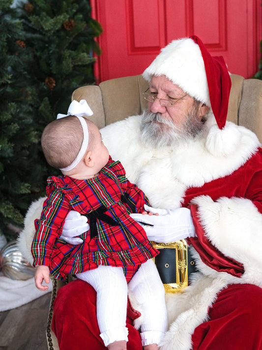 Baby Girls Red Nicholas Plaid Woven Long Sleeve Waterfall Bow Swing Top & Bloomer Set