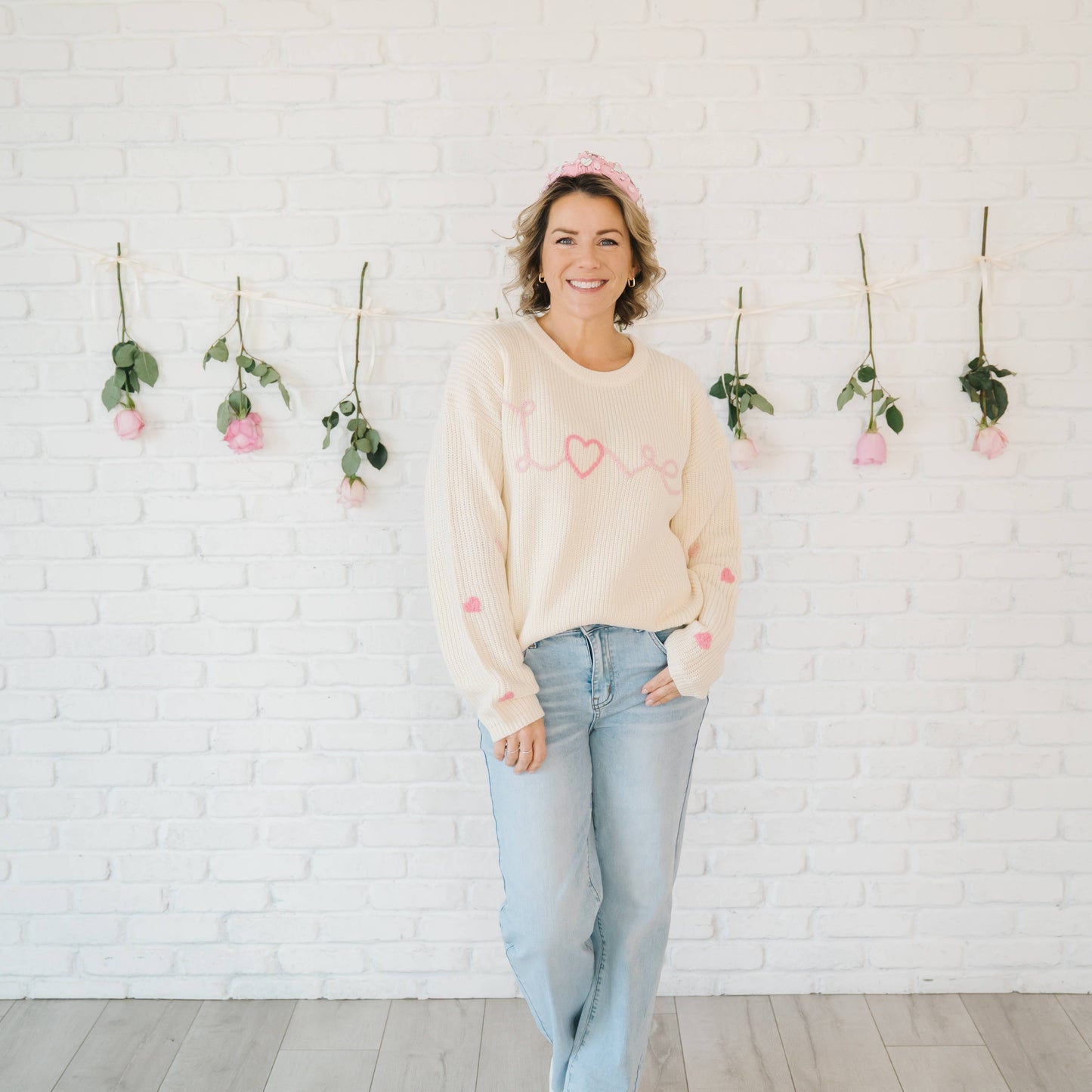 Ditsy Love Valentine's Day Knit Women's Sweater - Mommy & Me