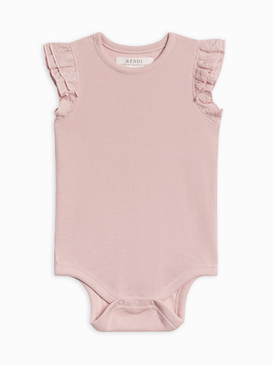 Maggie Ribbed Short Sleeve Bodysuit with Eyelet Ruffle