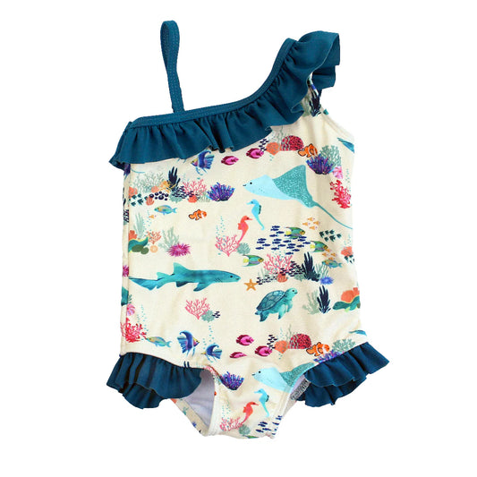 Coral Reef Ruffle Leg One-Piece Girls