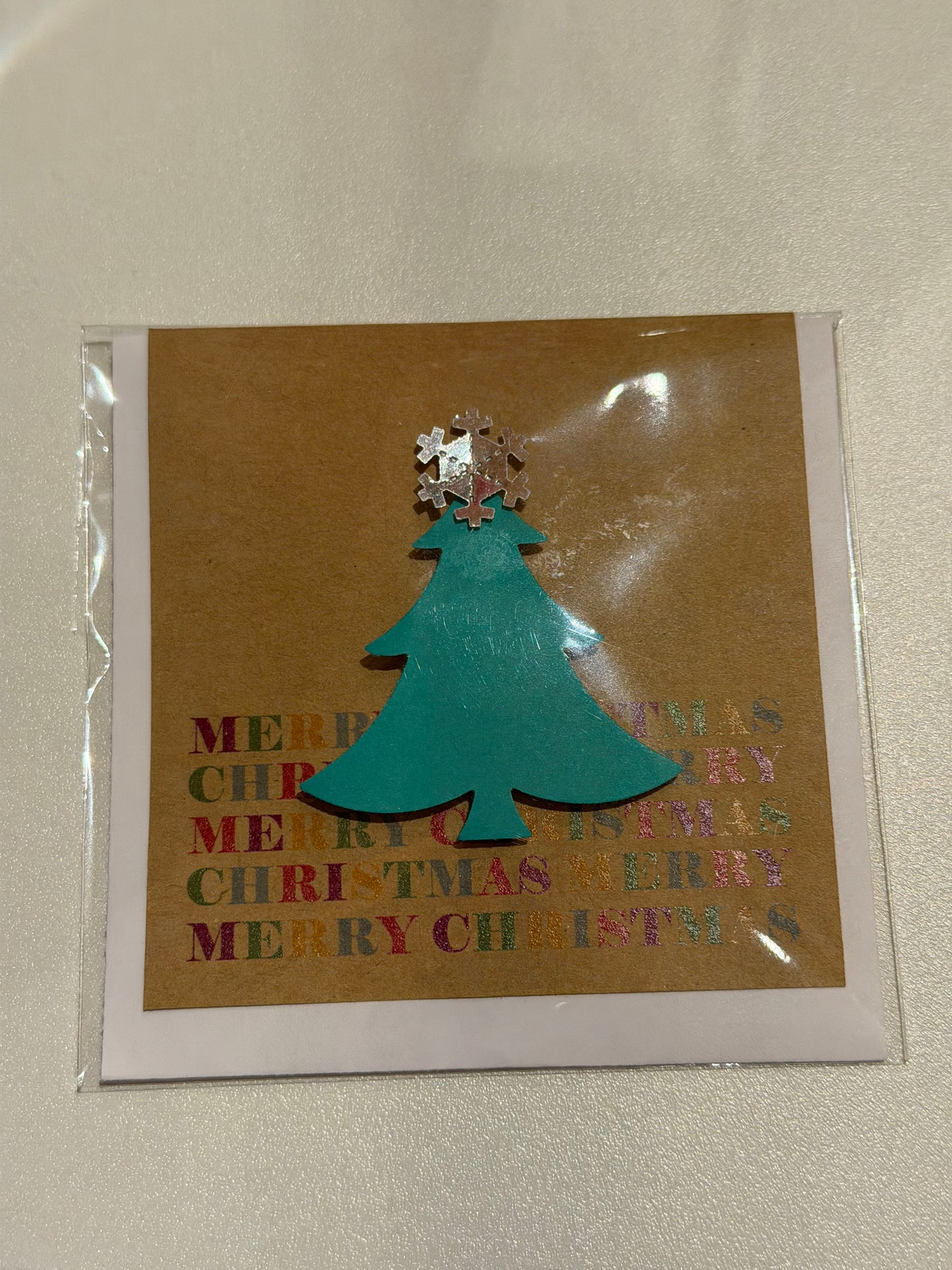 Merry Christmas Print with Tree and Snowflake Top- Small card with Envelope