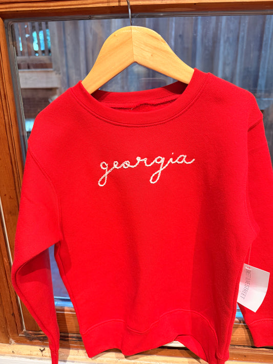 Hand Embroidered Red Georgia Sweatshirt