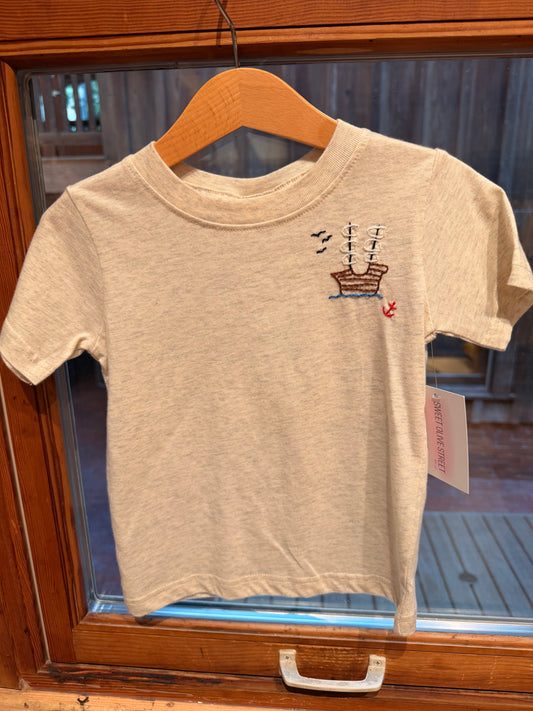 Hand Embroidered Pirate Ship T-Shirt