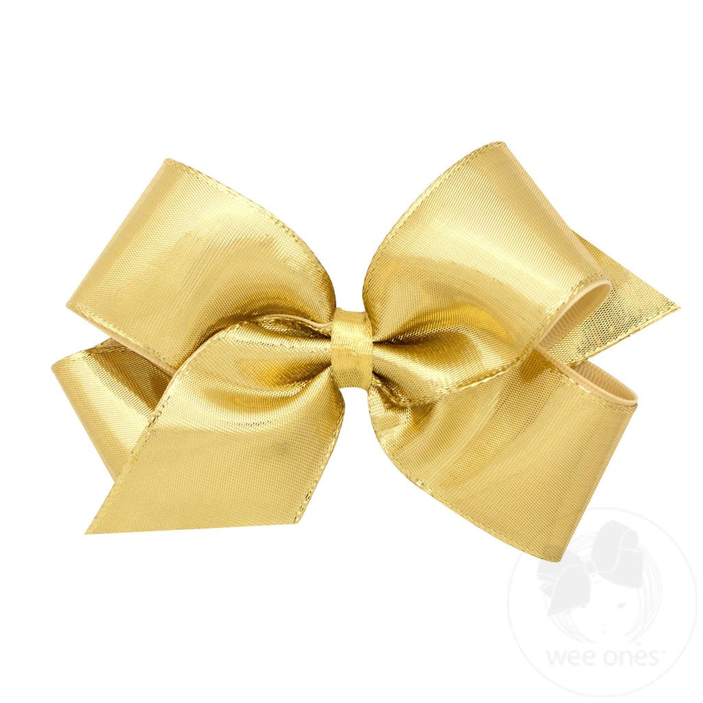 Medium Metallic Overlay Hair Bow- Gold