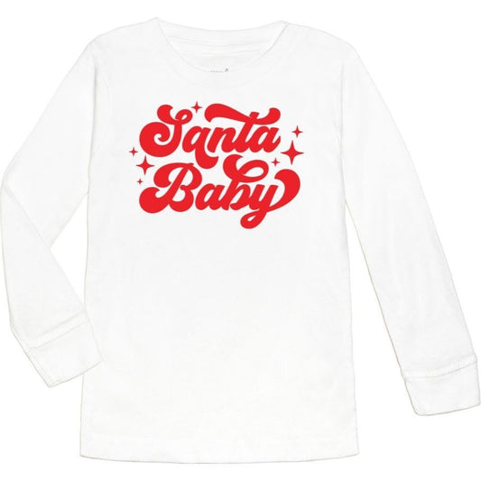 Santa Baby Red Christmas Long Sleeve Shirt- White
