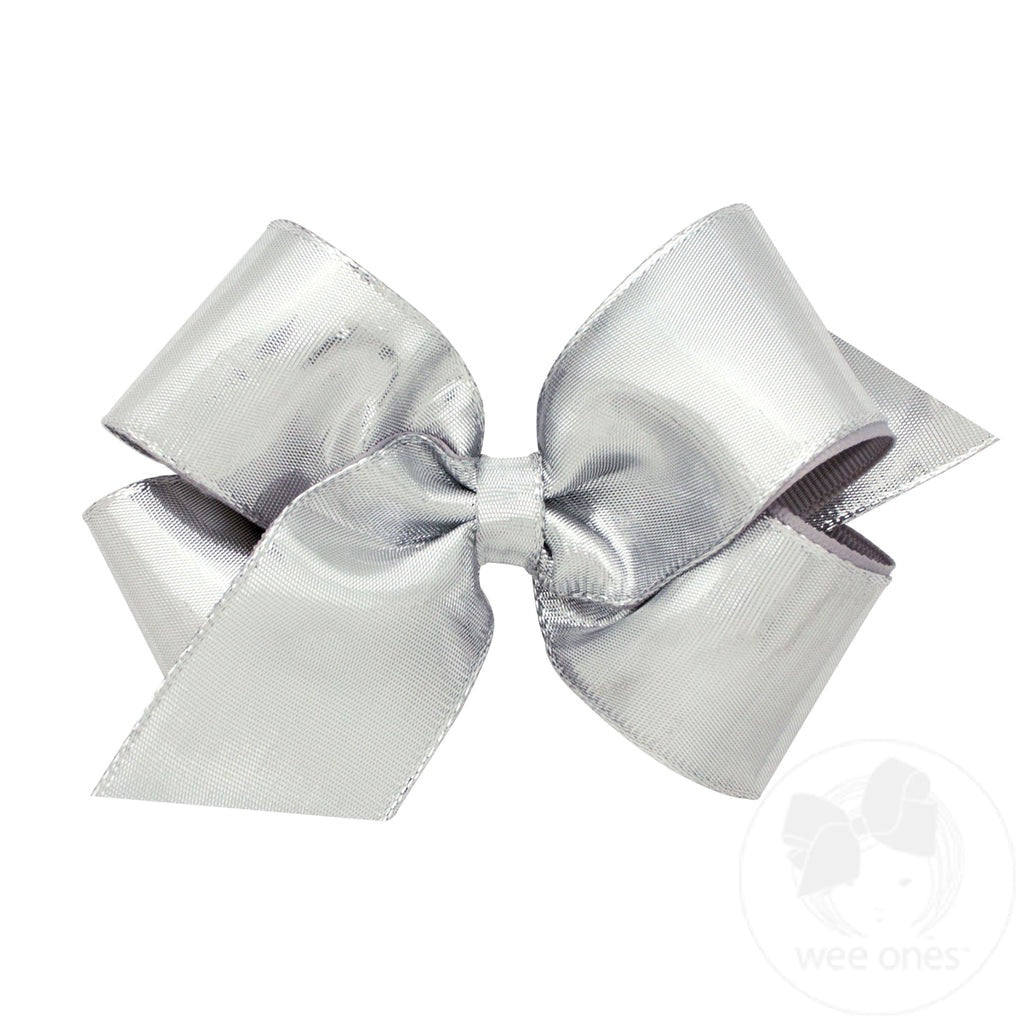 Medium Metallic Overlay Hair Bow- Silver