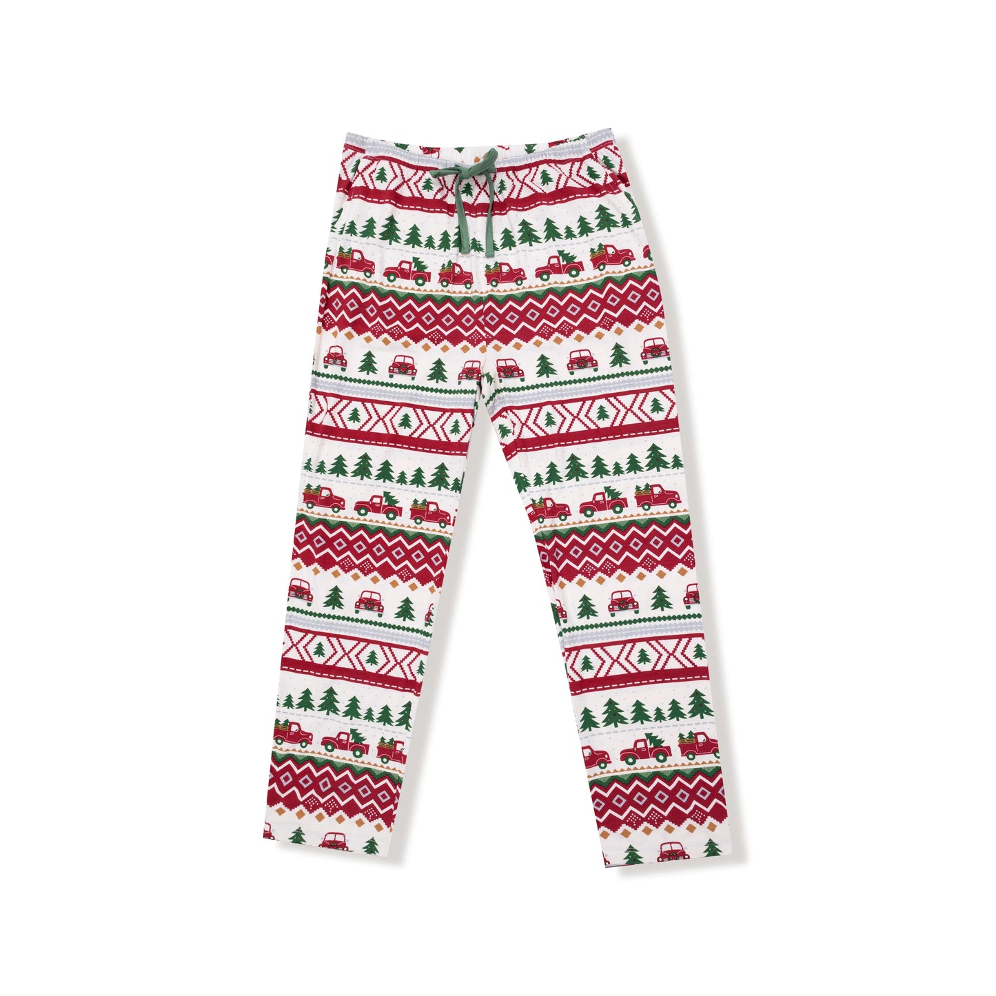 Red Truck Fair Isle- Adult Bottoms with Pockets
