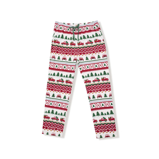 Red Truck Fair Isle- Adult Bottoms with Pockets