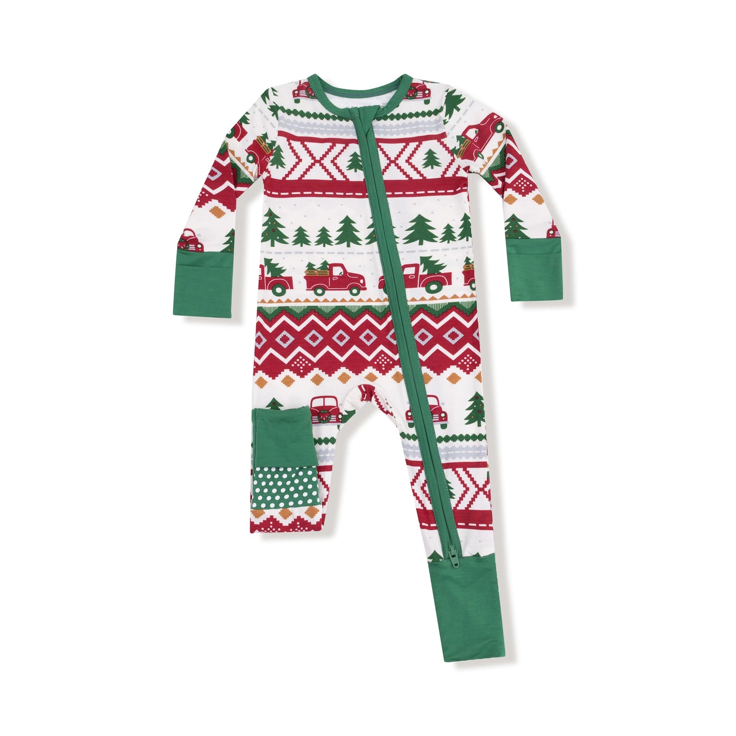 Red Truck Fair Isle- 2 Way Zipper Romper