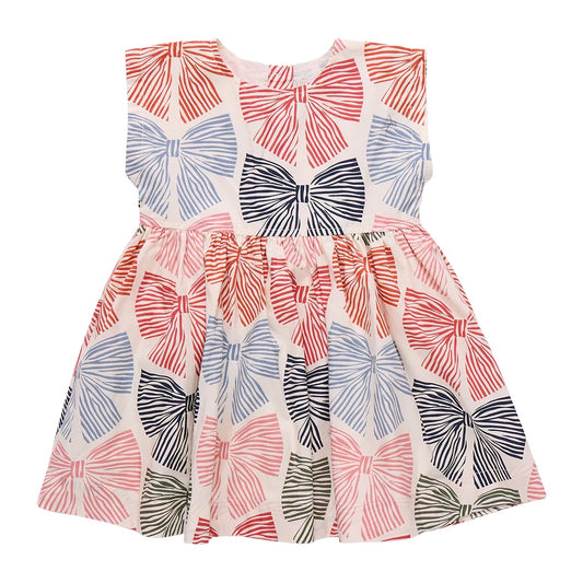 Girls Adaline Dress Multi Striped Bows