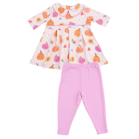 Autumn Pumpkins Box Pleat Dress with Leggings