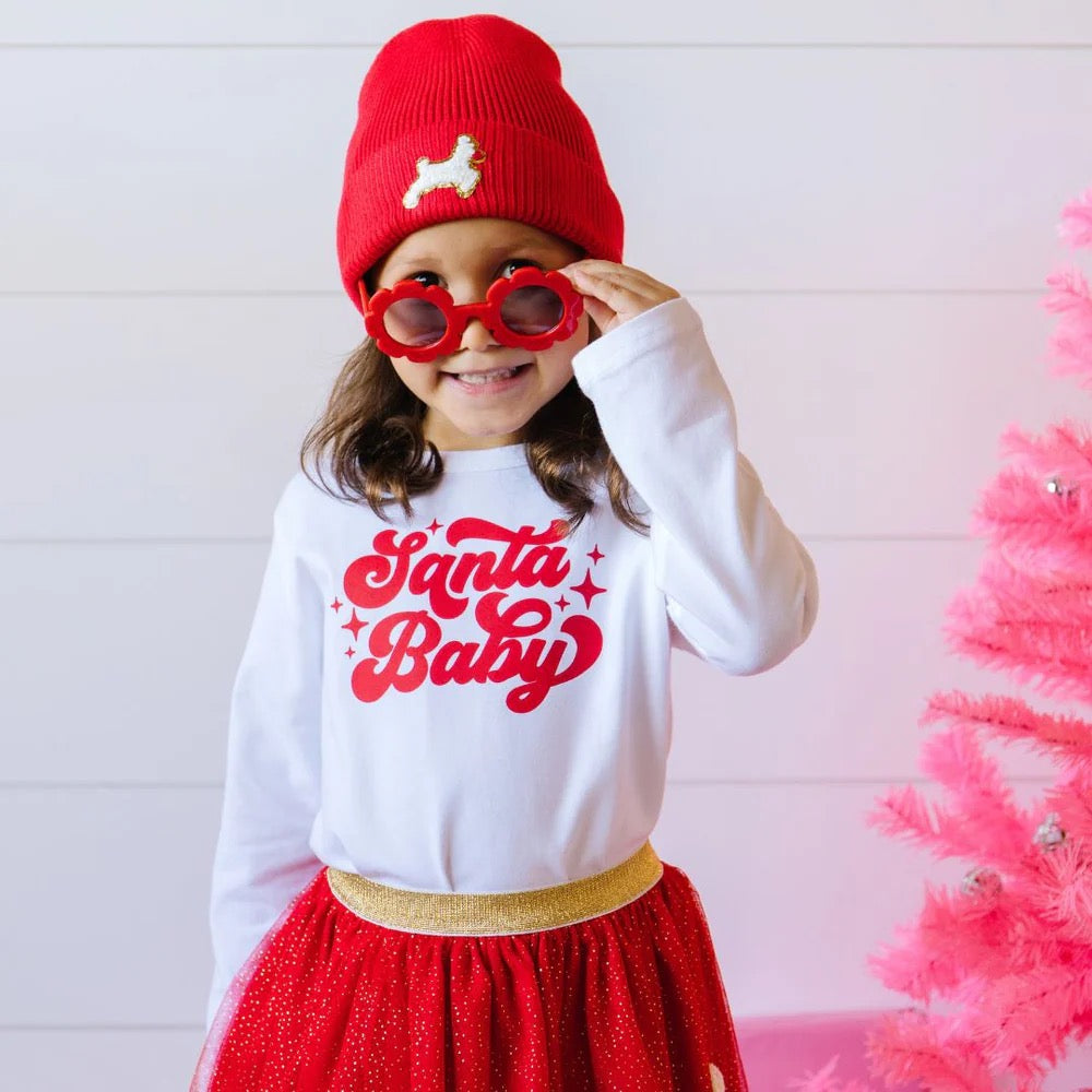 Santa Baby Red Christmas Long Sleeve Shirt- White