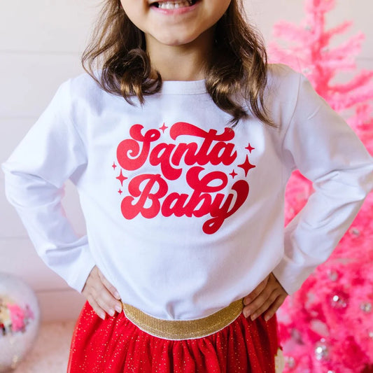 Santa Baby Red Christmas Long Sleeve Shirt- White