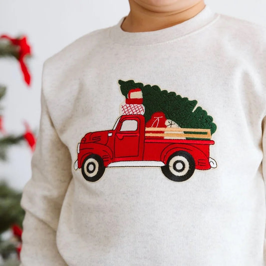 Christmas Truck Patch Sweatshirt- Natural