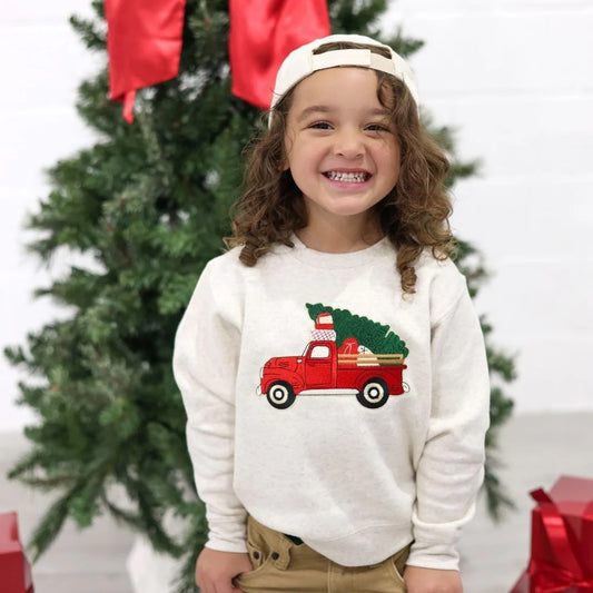 Christmas Truck Patch Sweatshirt- Natural