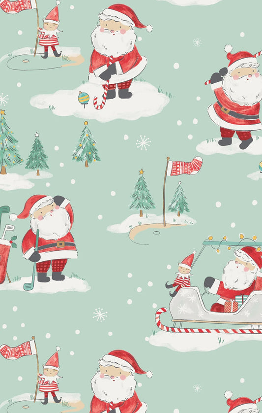 Golfing Santa and Elves- 2 Way Zipper Footie- Spearmint