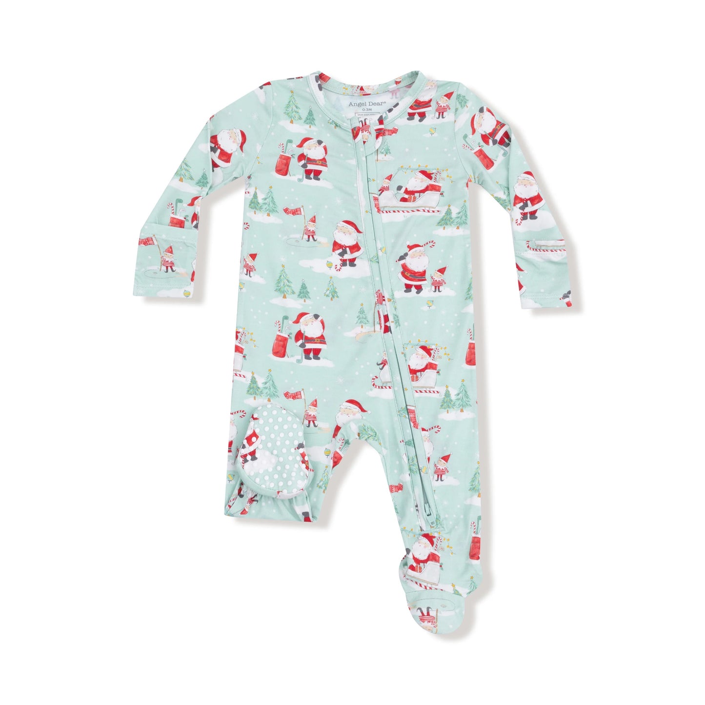 Golfing Santa and Elves- 2 Way Zipper Footie- Spearmint