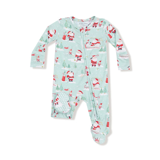 Golfing Santa and Elves- 2 Way Zipper Footie- Spearmint