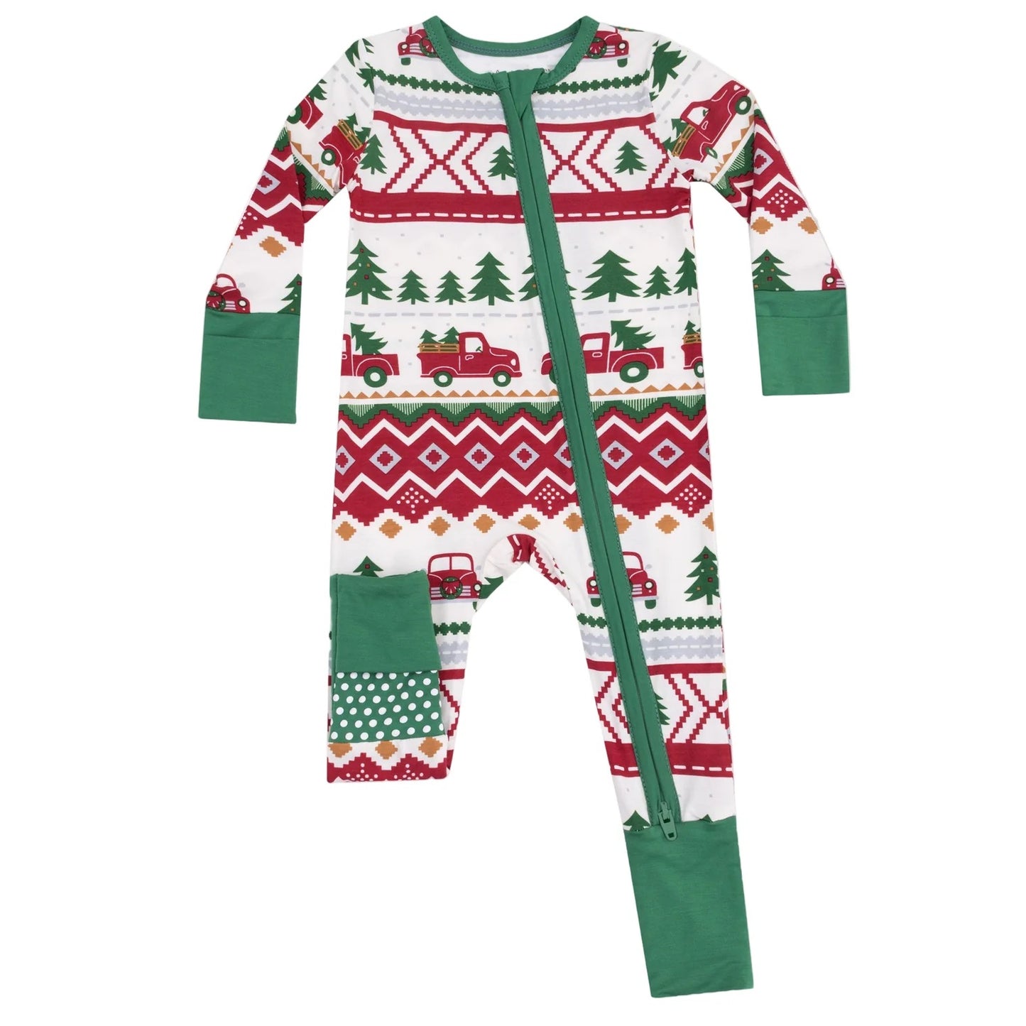 Red Truck Fair Isle- 2 Way Zipper Romper
