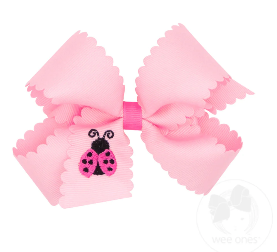 Medium Scalloped Edge Grosgrain Lady Bug Hair Bow