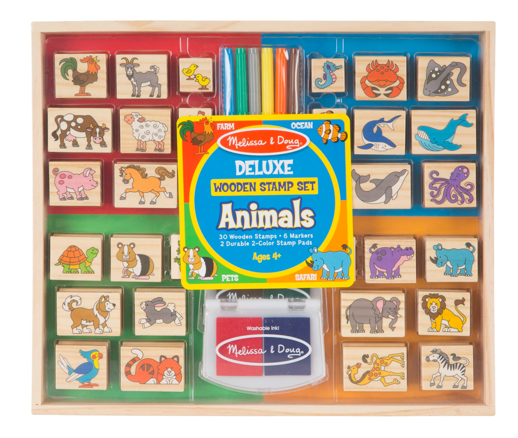 Melissa & Doug Deluxe Wooden Stamp Set - Animals