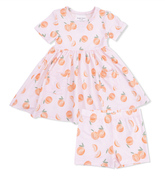 Twirly Peach Dress With Cartwheel Short Set