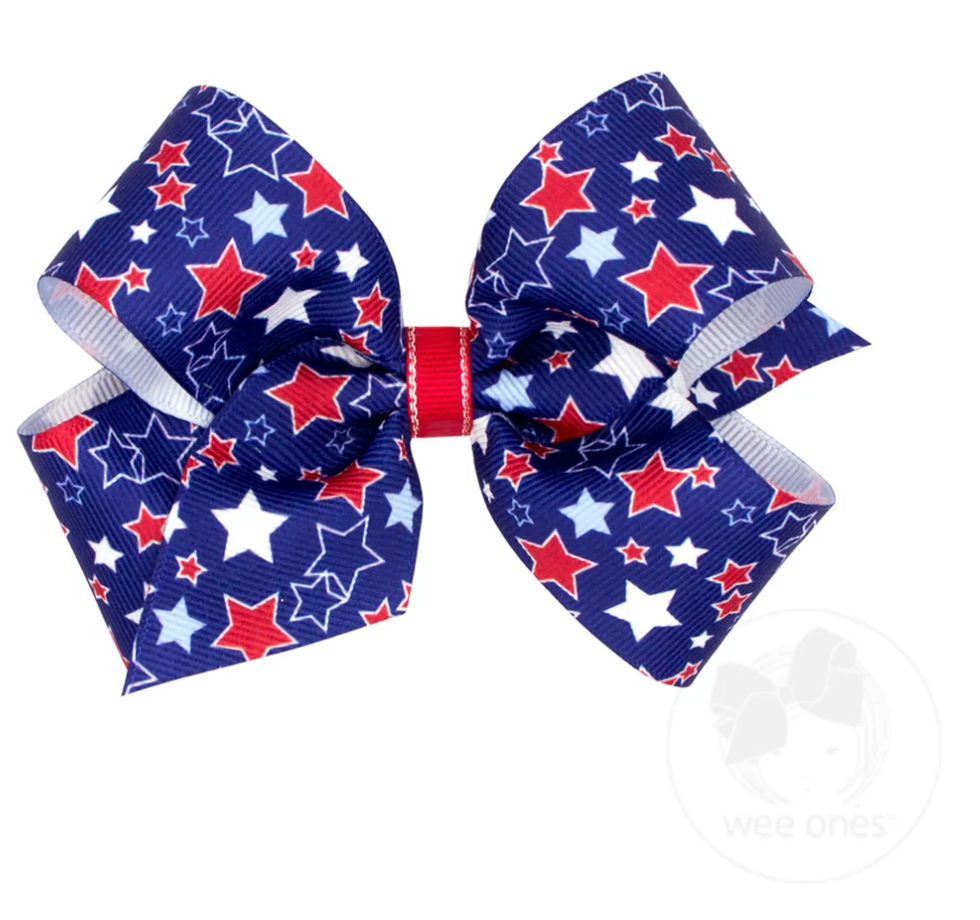 Wee Ones Medium Grosgrain Hair Bow with Americana Star Print