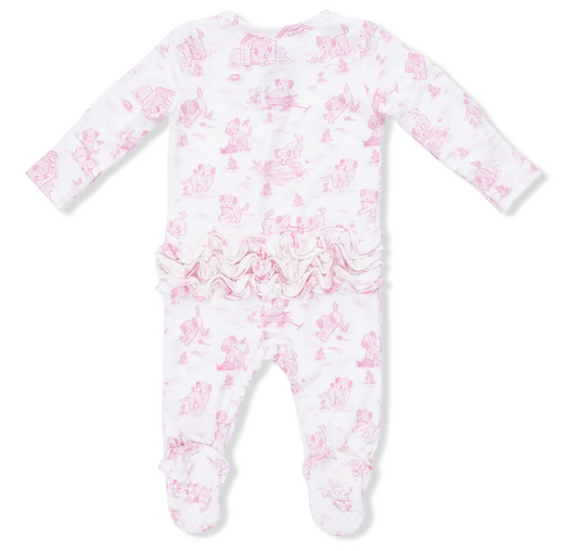 Puppy Toile Pink Zipper Footies