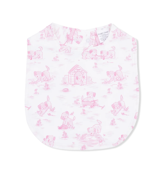 Puppy Toile Pink Feeding Bib