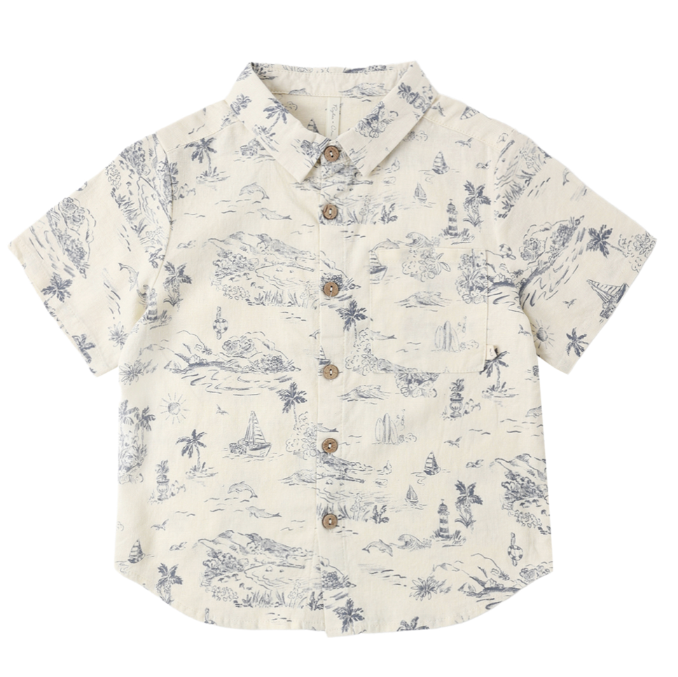 Rylee&Cru Collared Short Sleeve Shirt - Ocean Toile