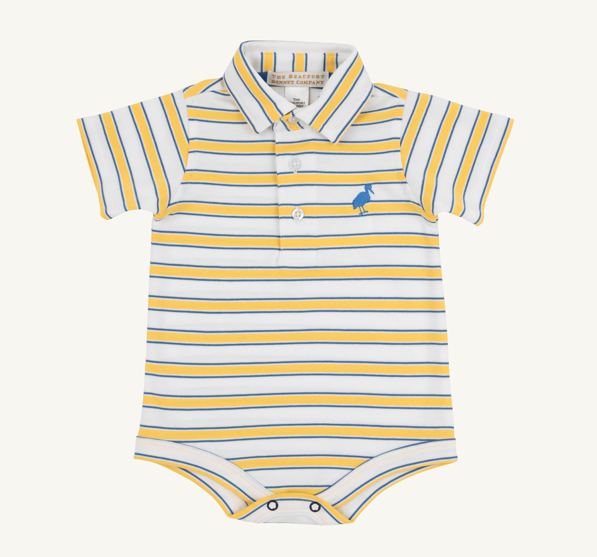 The Beaufort Bonnet Company Prim And Proper Polo Ss-pima Onesie Lake Claire Lines/Wood Boat Blue