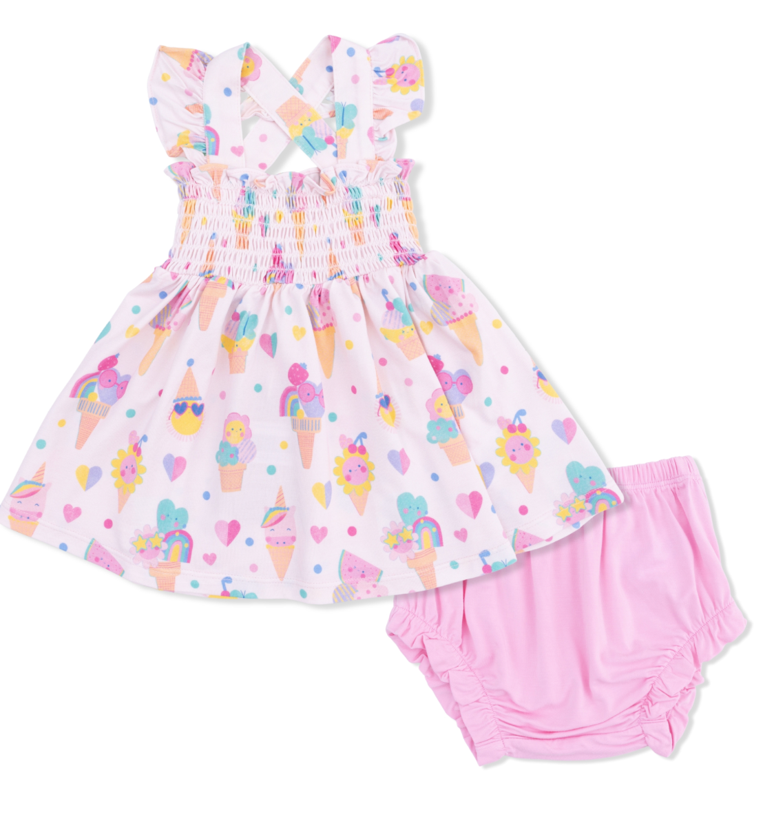 Angel Dear Ice Cream Fun Crew Smocked Top with Bloomer