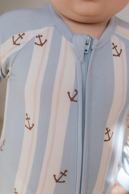 In My Jammers Anchored Stripe Zipper Romper