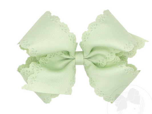 Wee one's Small King Grosgrain Bow with Eyelet Flower Embossed Edges
