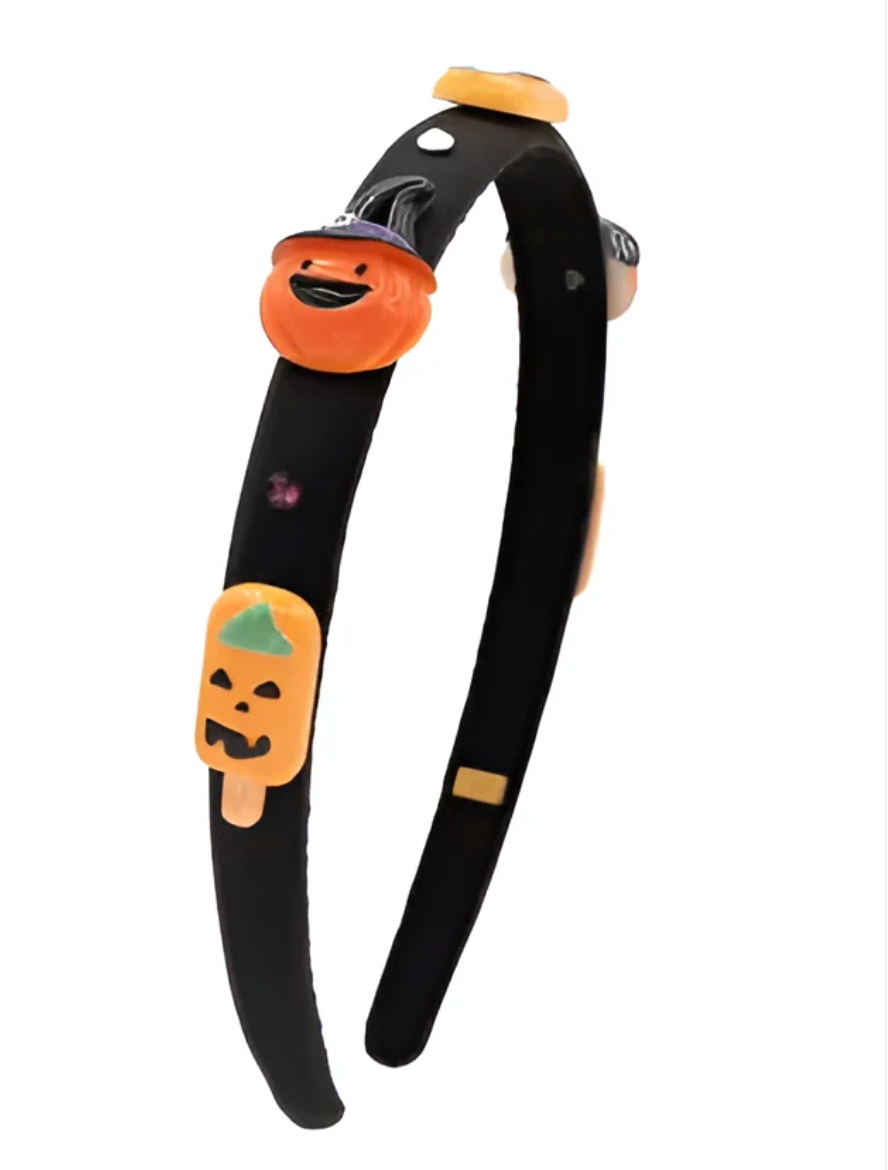Bari Lynn Thin Satin Halloween Charm Headband in Black