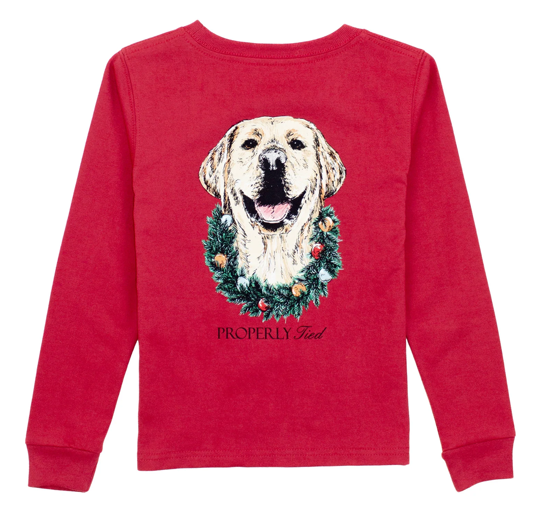 Properly Tied Boys Deck the Paws - Cabernet Long Sleeve
