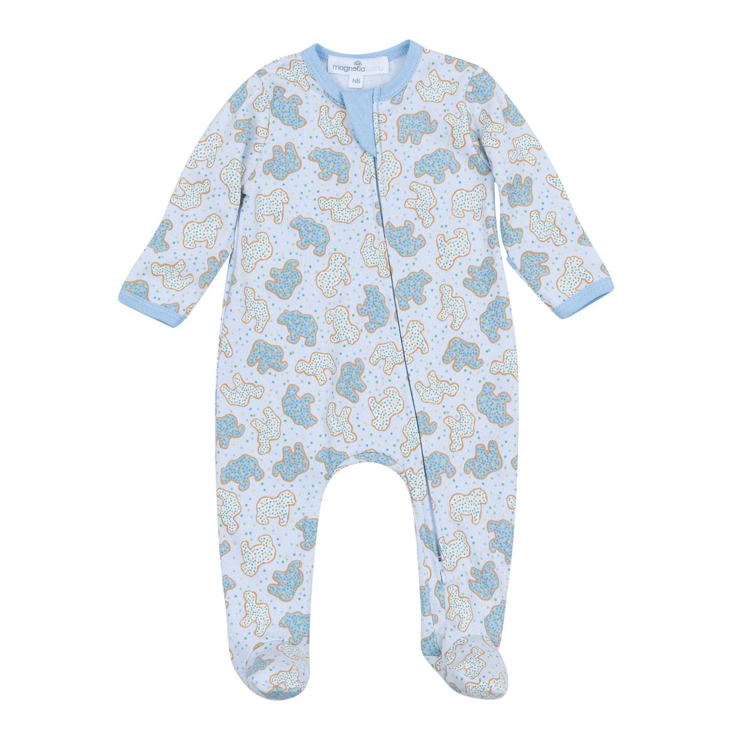 Animal Crackers Zip Footie - Light Blue