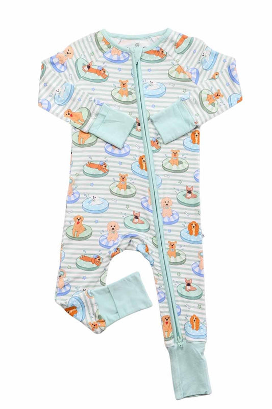 Convertible Zip Romper | Poolside Pups Blue