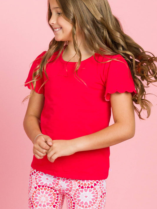 Girls Red Scallop Tee