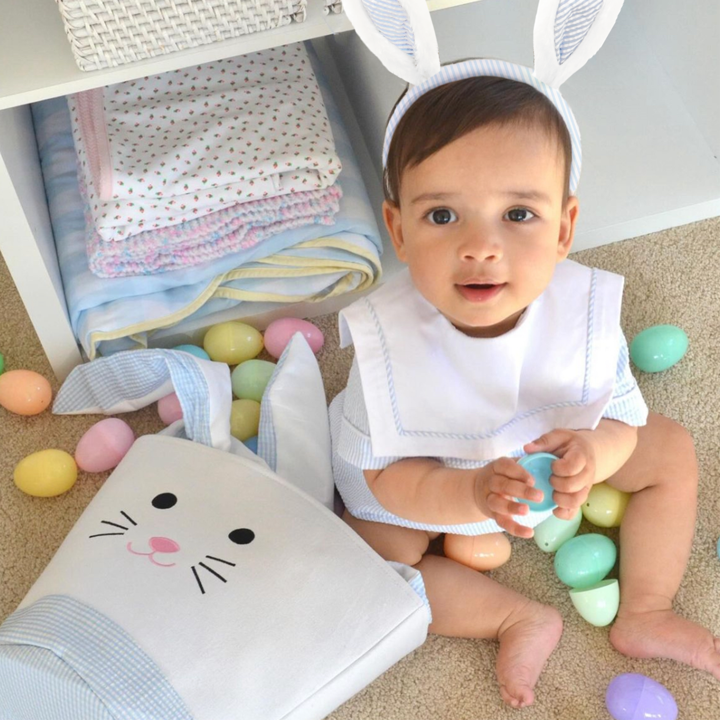 2026 Seersucker Bunny Ears (Blue, Pink)