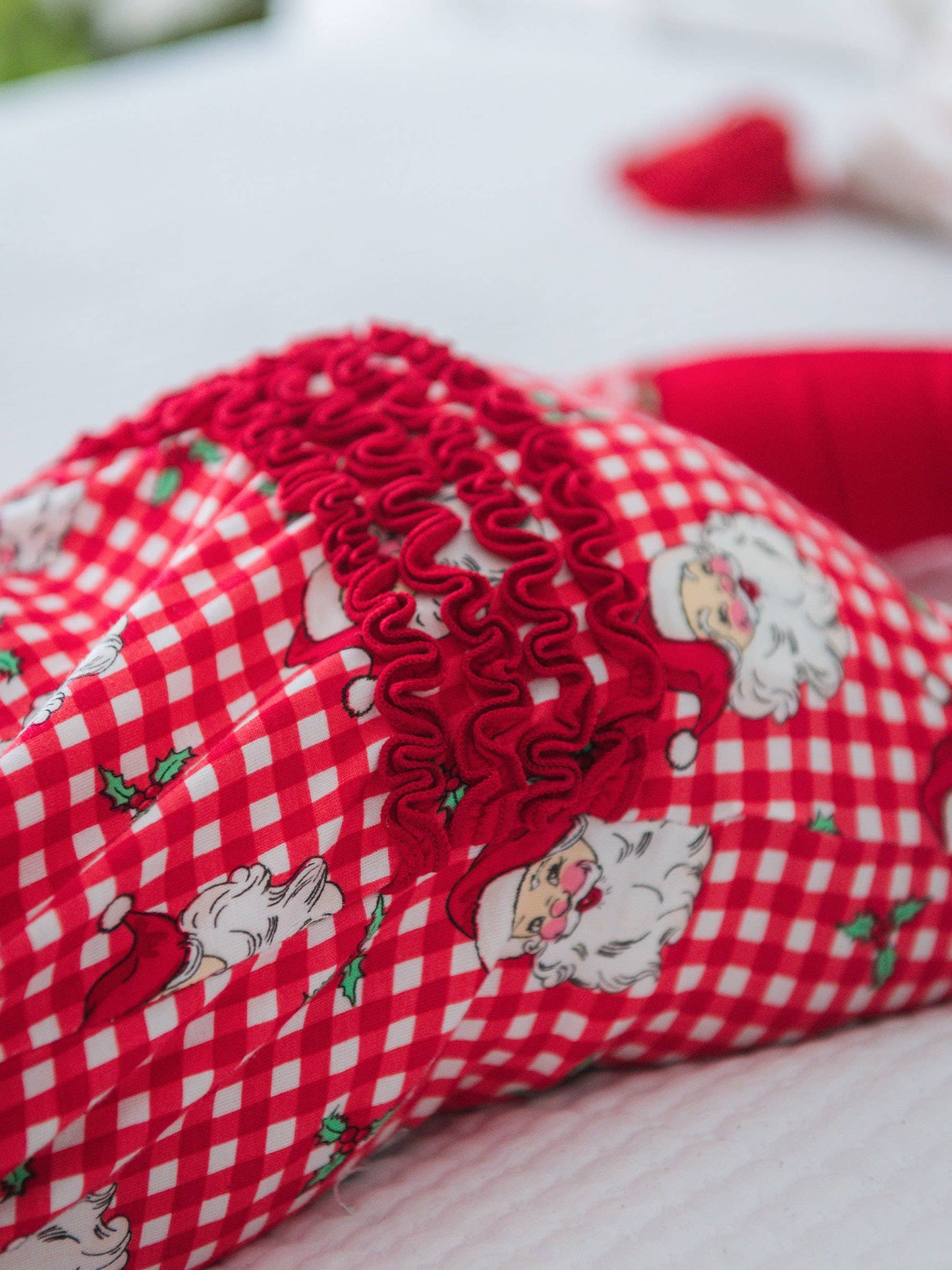 SoftSnooze™ Baby Girls Bamboo Viscose Red Dear Santa Convertible Ruffle One Piece Footie Pajama