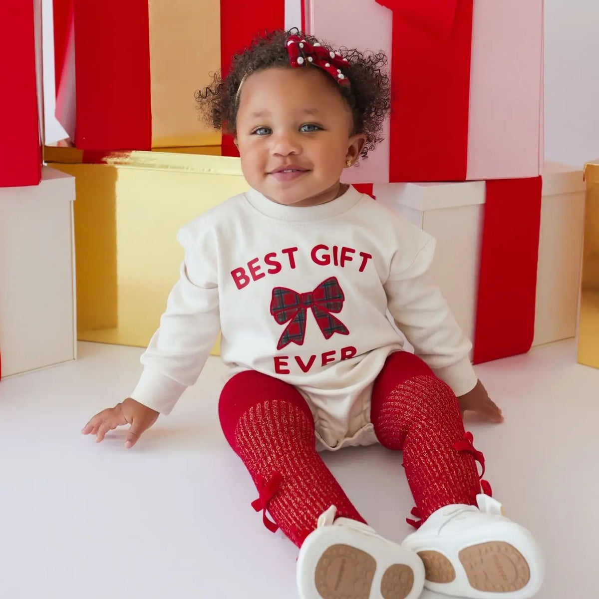 "Best Gift Ever" Patch Christmas Long-Sleeve Romper