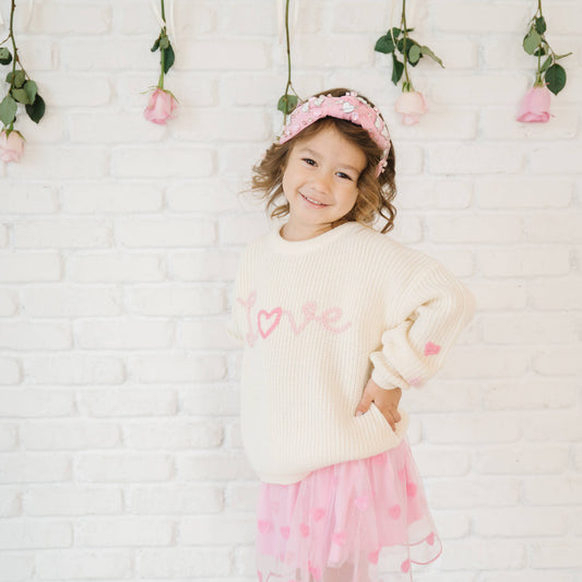 Ditsy Love Valentine's Day Matching Knit Sweater - Kids