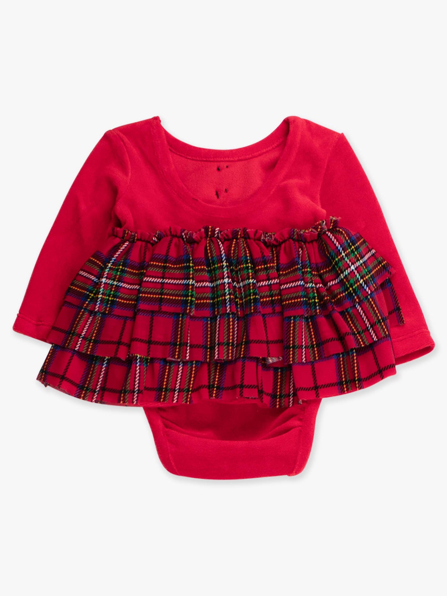Baby Girls Red Nicholas Plaid Velour & Tulle Long Sleeve Twirl Romper